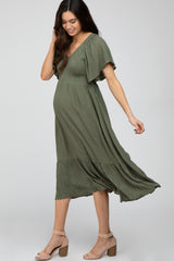 Olive Smocked Ruffle Maternity Dress