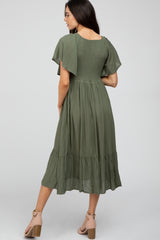 Olive Smocked Ruffle Maternity Dress