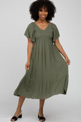 Olive Smocked Ruffle Maternity Dress