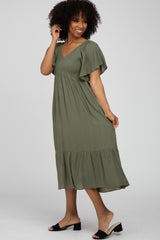 Olive Smocked Ruffle Dress