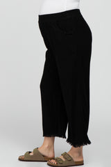 Black Linen Frayed Hem Crop Maternity Pants