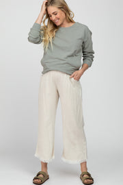 Cream Linen Frayed Hem Crop Maternity Pants