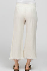 Cream Linen Frayed Hem Crop Maternity Pants