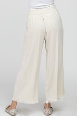 Cream Linen Frayed Hem Crop Pants