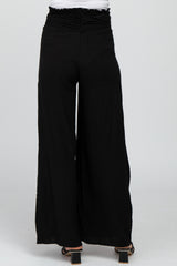 Black High Waist Tie Front Wide Maternity Pants