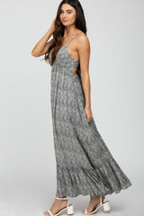 Navy Printed Tie Back Maxi Dress