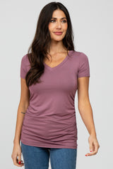 Mauve V-Neck Ruched Side Top