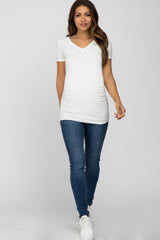 Ivory V-Neck Ruched Side Maternity Top