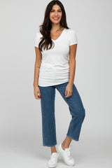 Ivory V-Neck Ruched Side Top