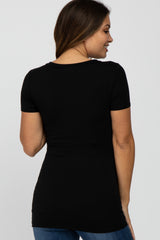 Black V-Neck Ruched Side Maternity Top