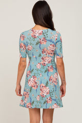 Mint Green Floral Waist Tie Dress