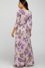 Lavender Floral Maternity Wrap Maxi Dress