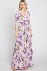 Lavender Floral Wrap Maxi Dress