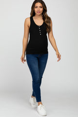 Black Ribbed Button Front Maternity Tank Top