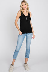 Black Ribbed Button Front Tank Top