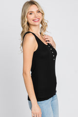 Black Ribbed Button Front Tank Top