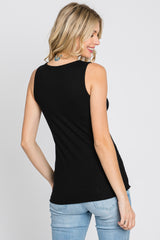 Black Ribbed Button Front Tank Top