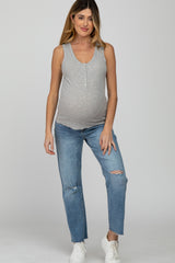 Heather Grey Ribbed Button Front Maternity Tank Top