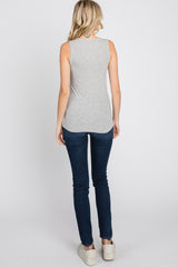 Heather Grey Ribbed Button Front Tank Top