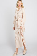 Beige Button Accent Collared Maxi Dress