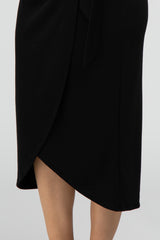 Black Wrap Midi Skirt