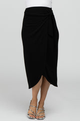 Black Wrap Midi Skirt