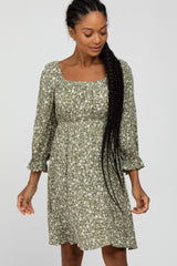 Olive Floral 3/4 Sleeve Dress