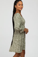 Olive Floral 3/4 Sleeve Dress