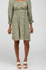 Olive Floral 3/4 Sleeve Dress