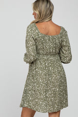 Olive Floral 3/4 Sleeve Maternity Dress