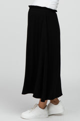 Black Ruffle Waist Maternity Midi Skirt