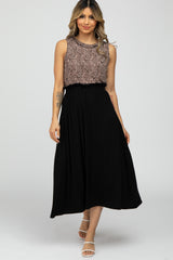 Black Ruffle Waist Maternity Midi Skirt