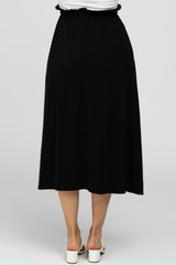 Black Ruffle Waist Midi Skirt