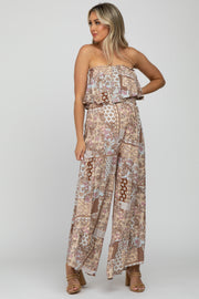 Multi Floral Sleeveless Wide Leg Maternity Jumpsuit