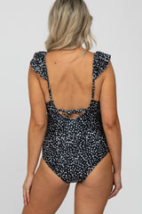 Black Animal Print Ruffle Maternity One-Piece Swimsuit