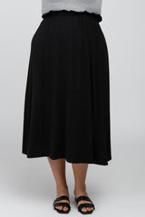 Black Gathered Waist Plus Midi Skirt