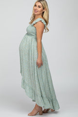 Sage Floral Smocked Hi-Low Maternity Maxi Dress