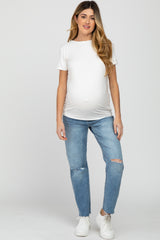 White Basic Short Sleeve Maternity Top