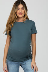 Blue Basic Short Sleeve Maternity Top