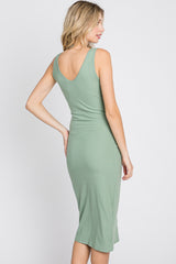 Mint Sleeveless Ribbed Knit Fitted Dress