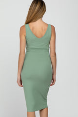 Mint Sleeveless Ribbed Knit Fitted Maternity Dress