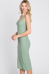 Mint Sleeveless Ribbed Knit Fitted Dress