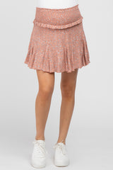 Pink Floral Smocked Maternity Mini Skirt