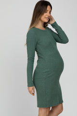 Light Olive Knit Long Sleeve Maternity Dress