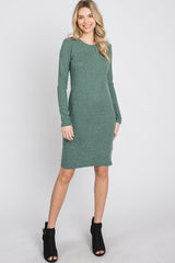 Light Olive Knit Long Sleeve Maternity Dress