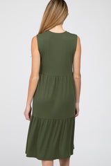 Olive Ribbed Tiered Maternity Midi Dress