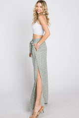 Light Olive Ditsy Floral Side Slit Pants