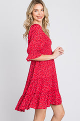 Red Floral Sweetheart Neck Ruffle Tiered Dress