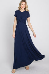 Navy Twist Front Maternity Maxi Dress