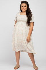 Cream Floral Smocked Square Neck Maternity Midi Dress